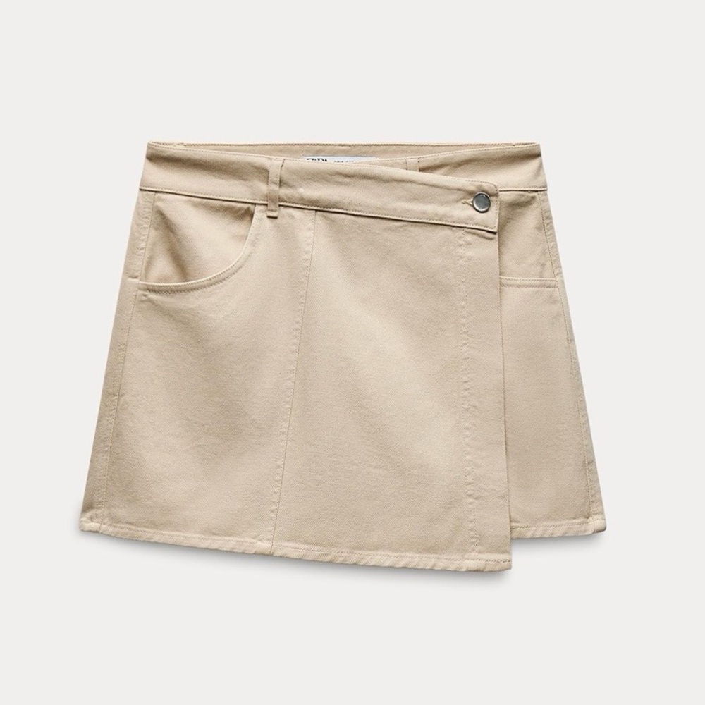 Zara Tan Denim Wrap Skort